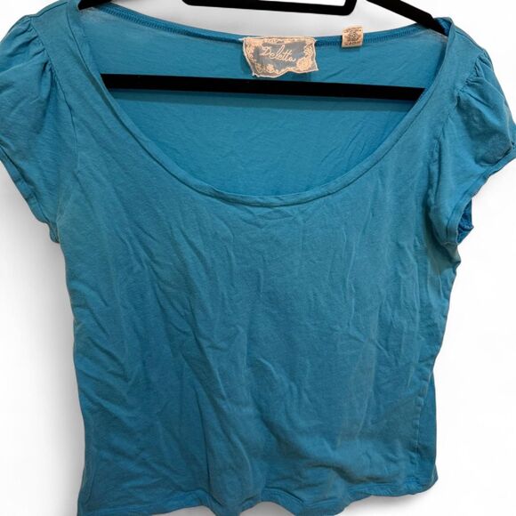Deletta Tops - Anthropologie Women's Unique Deletta Blue Scoop Neck Bohemian T-shirt Top